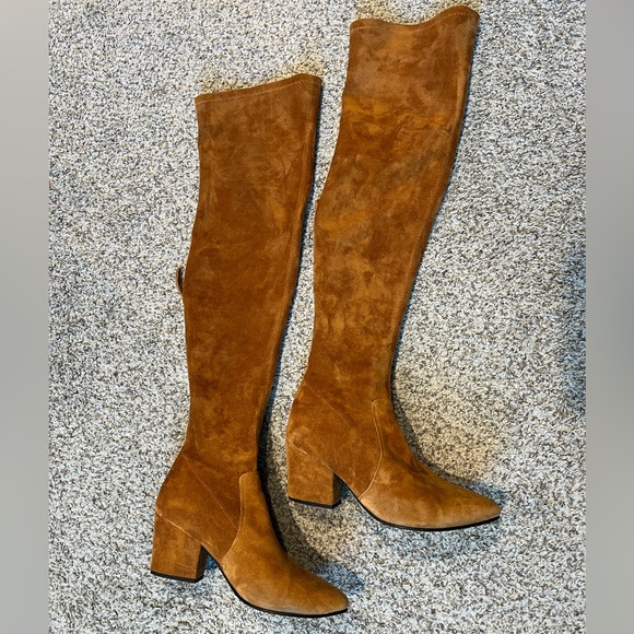 Marlo Tan Over The Knee Suede Leather Boots - Picture 3 of 6